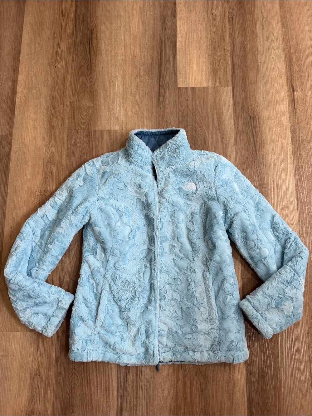The North Face Mossbud Swirl Reversible Jacket Blue Sherpa Fleece Size Medium